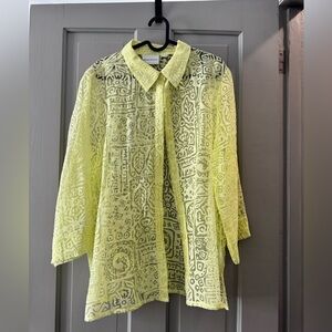 Alfred Dunner Yellow Lace Button-Down Shirt